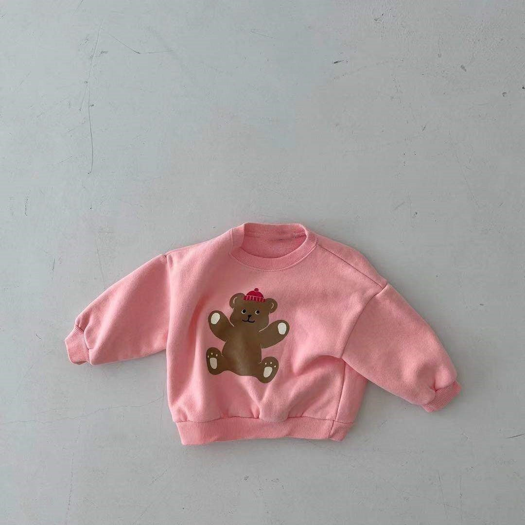 Baby Cartoon Bear Graphic Long Sleeves Cotton Casual Hoodies-2